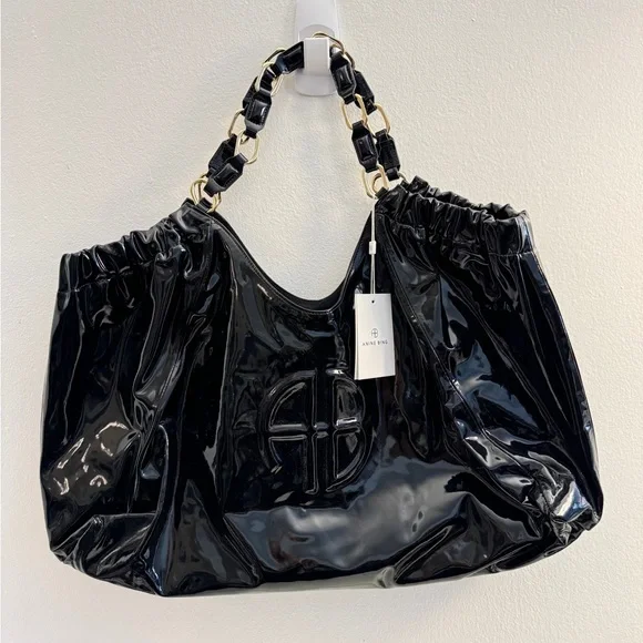 New- Anine Bing Kate Bag in High-Shine Black - Picture 9 of 11